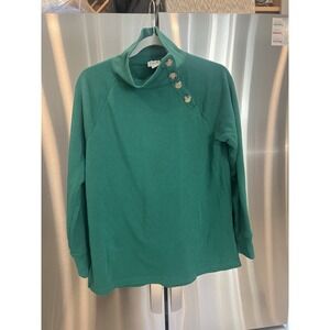 J.Crew Women's XS Green Pullover Sweatshirt Funnel Neck Button Detail